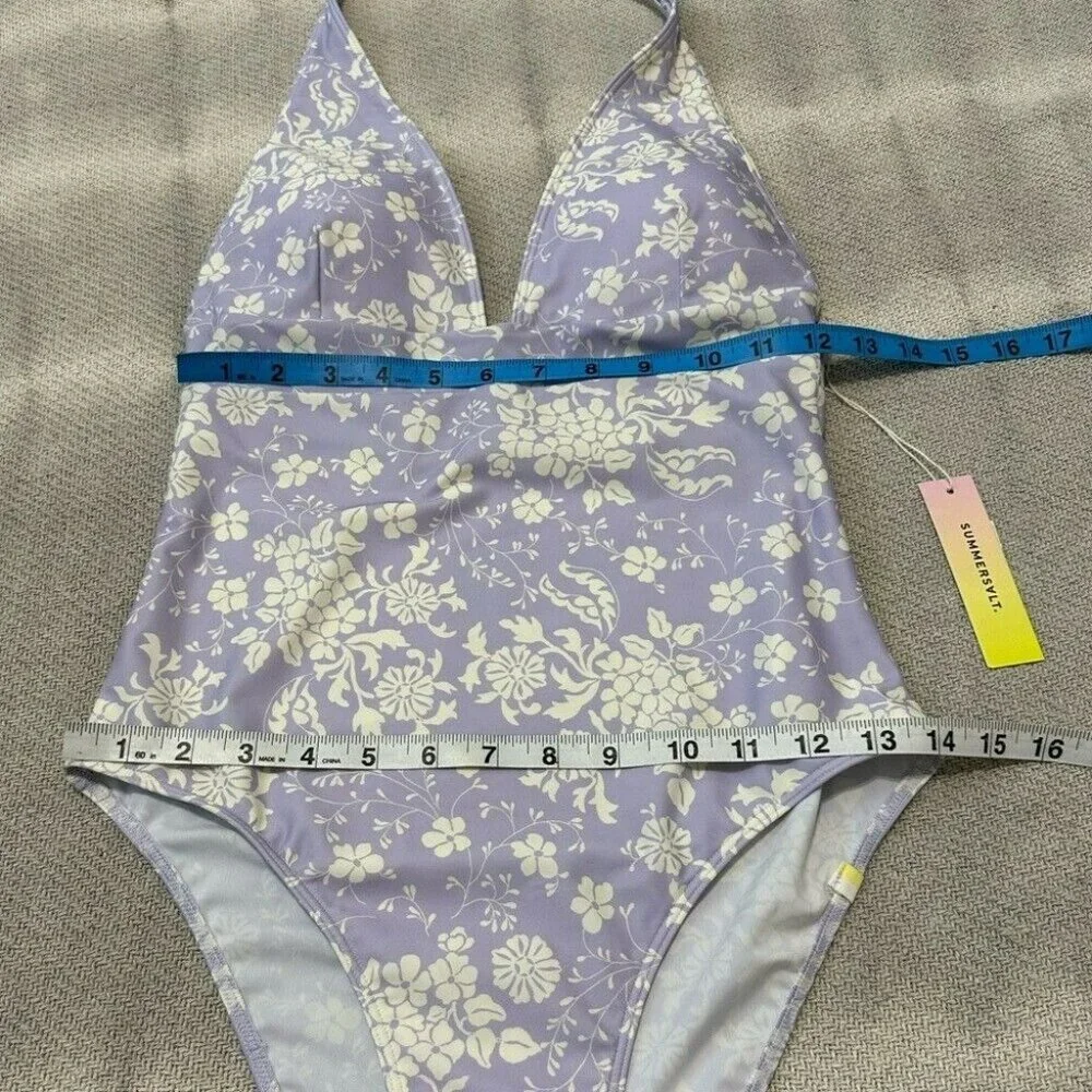 Summersalt Vintage Floral Halter Plunge One Piece Swim Bathing Suit 8 NWT